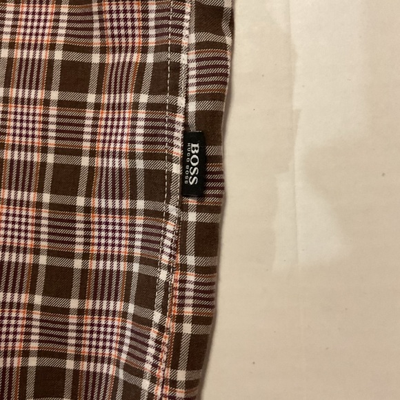 Hugo Boss Men’s Slim Fit Plaid Button Up Shirt Brown Long Sleeve - Picture 6 of 11
